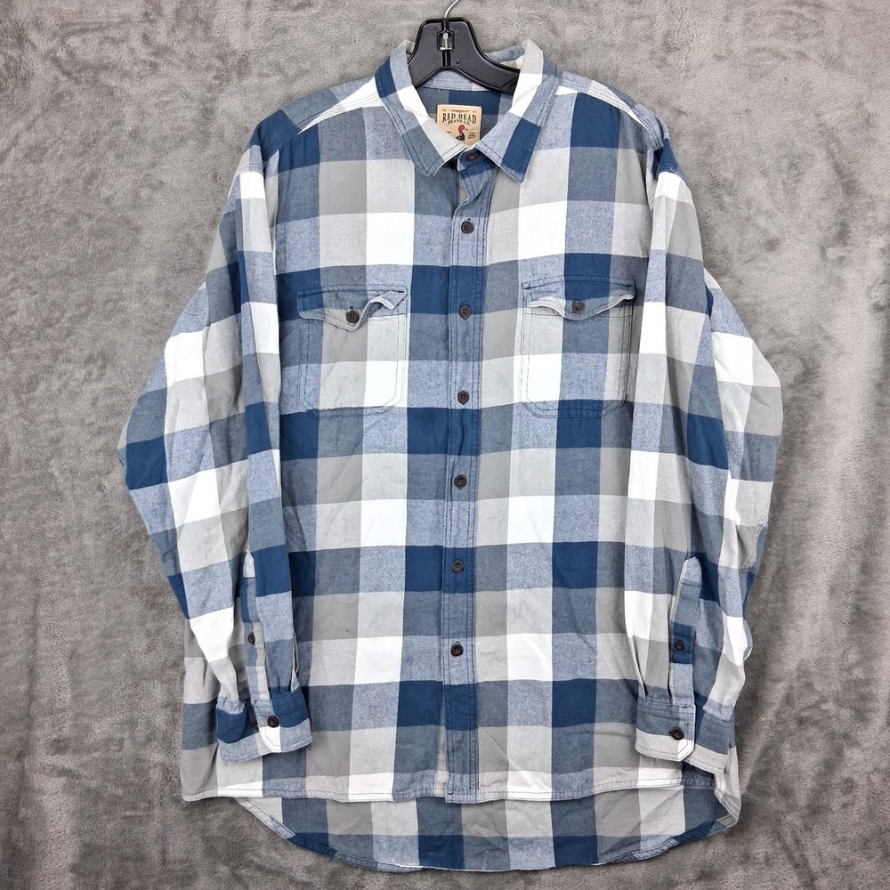 RedHead Flannel Shirt Mens XLT Blue White Plaid Long Sleeve Pockets 602F11131